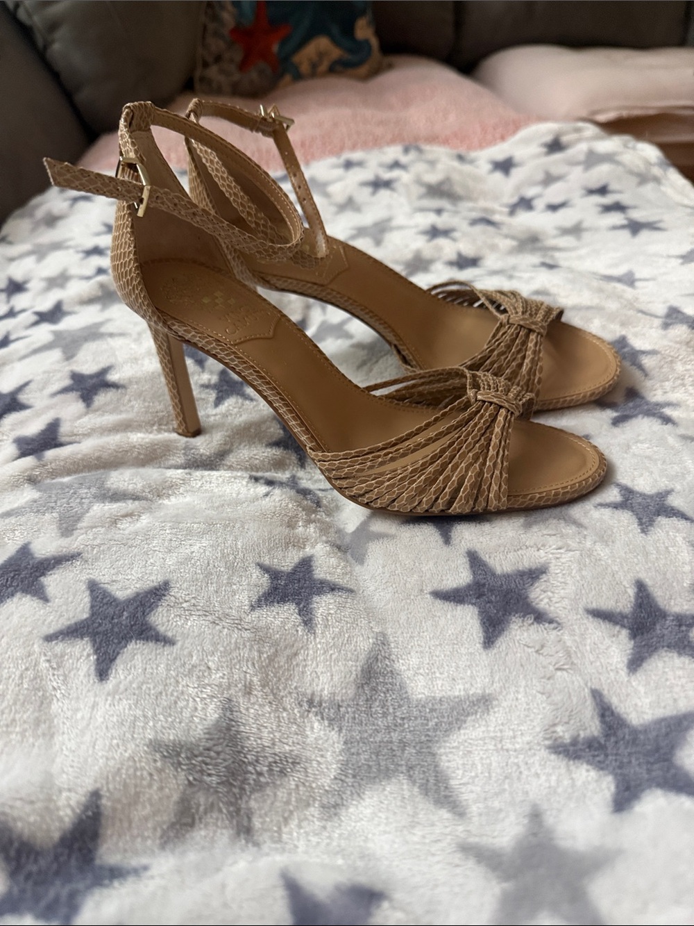 Vince Camuto Tan Braided Ankle-Strap High Heel Sandals